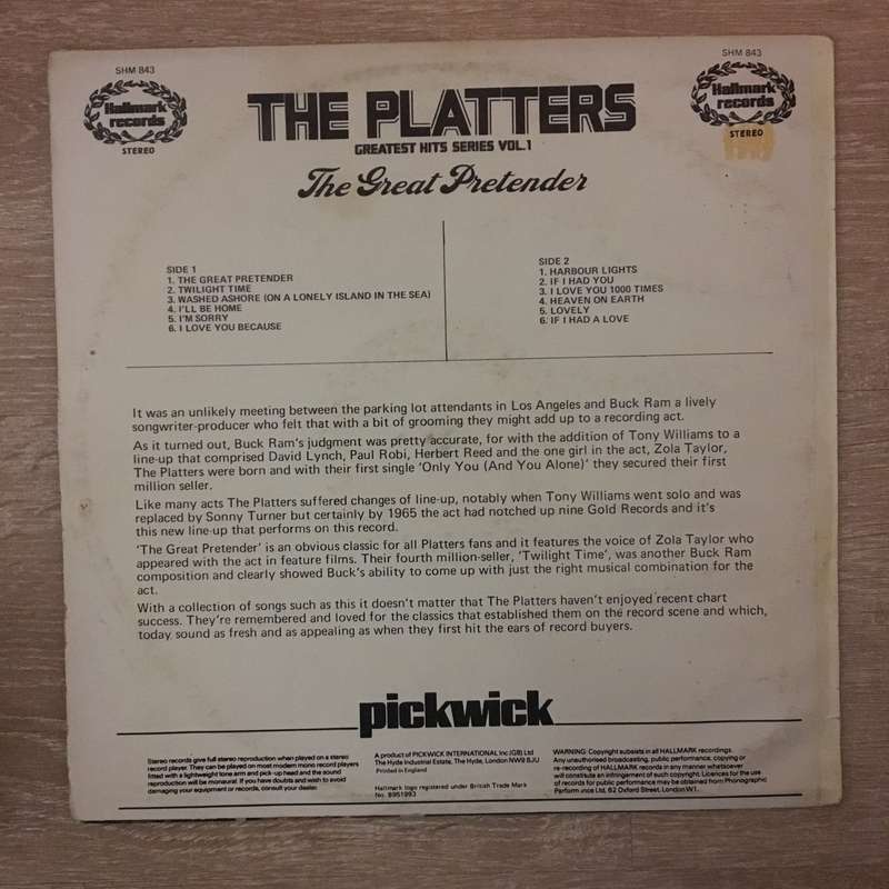 The Platters  Greatest Hits Vol 1 - The Great Pretender - Vinyl LP Record - Opened  - Very-...