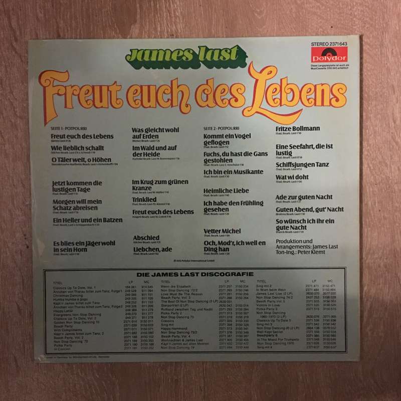 James Last  Freut Euch Des Lebens - Vinyl LP Record - Opened  - Very-Good+ Quality (VG+)