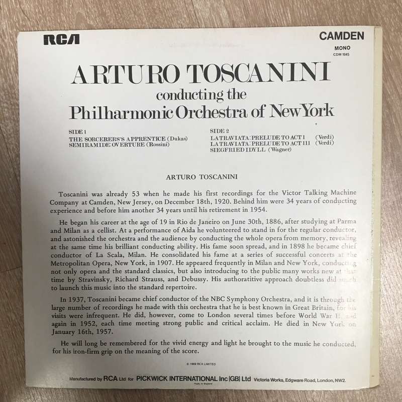 Arturo Toscanini - The New York Philharmonic Orchestra  The Sorcerer's Apprentice -  Vinyl ...