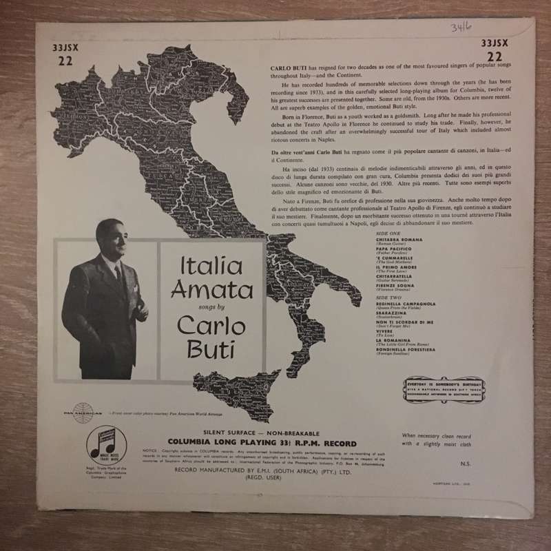 Carlo Buti  Italia Amata - Vinyl LP Record - Opened  - Very-Good+ Quality (VG+)