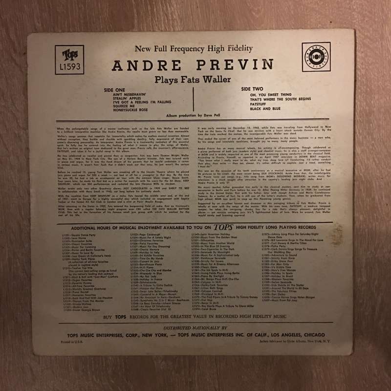 Andre Previn Plays Fats Waller - Vinyl LP Record - Opened  - Very-Good Quality (VG)