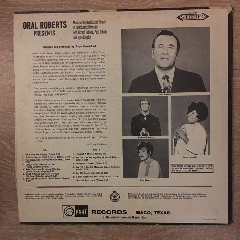Oral Roberts Presents Music By the World Action Singers of Oral Roberts University - Vinyl LP Rec...