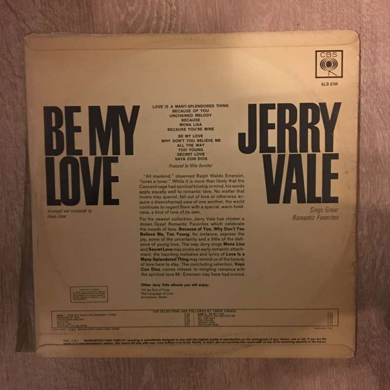 Jerry Vale - Be My Love  - Vinyl LP Record - Opened  - Very-Good- Quality (VG-)