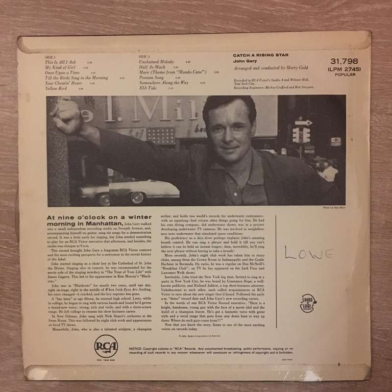 John Gary - Catch A Rising Star - Vinyl LP Record - Opened  - Very-Good- Quality (VG-)