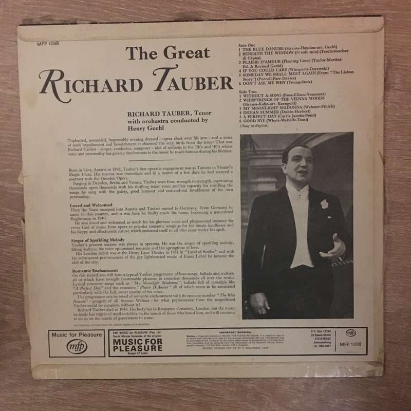 The Great Richard Tauber - Vinyl LP Record - Opened  - Very-Good- Quality (VG-)