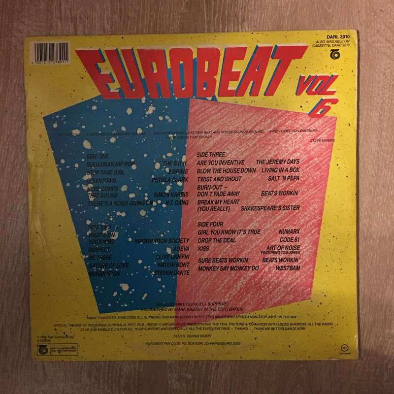Eurobeat - Vol 6  -Various - Original Artists - Double Vinyl LP Record - Very-Good+ Quality (VG+)