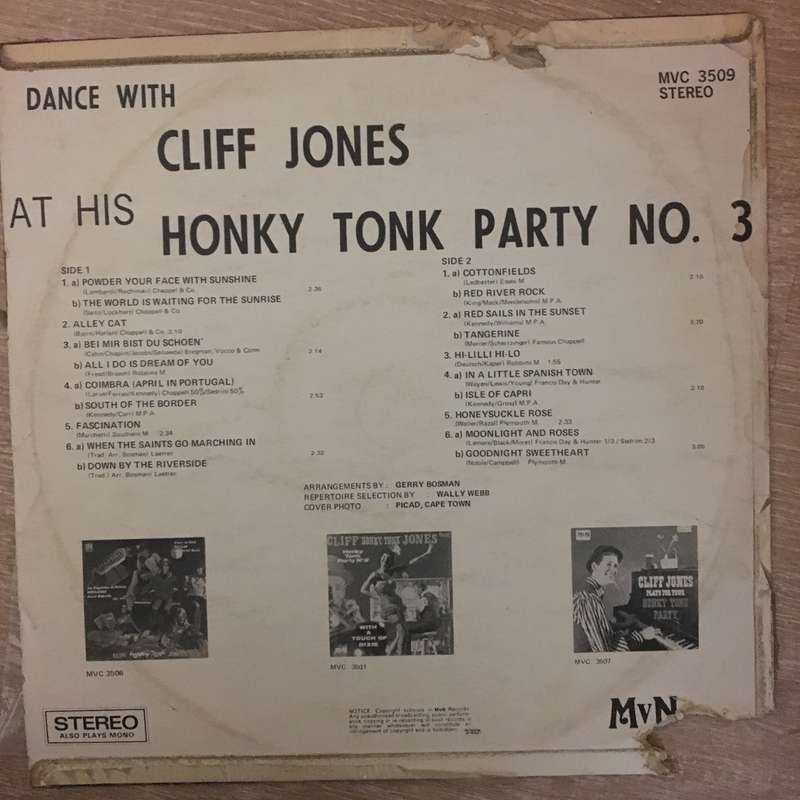 Cliff Jones - Dance With Honky Tonk Party 3  - Vinyl LP Record - Opened  - Very-Good Quality (VG)