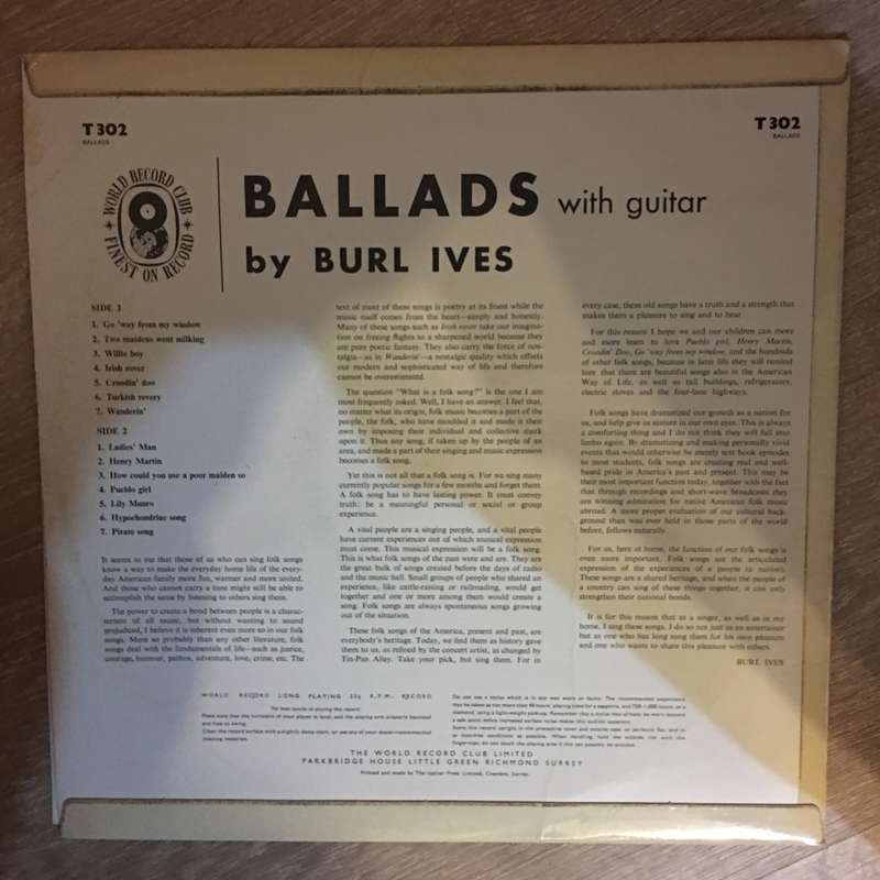 Burl Ives  Ballads - Vinyl LP Record - Opened  - Very-Good+ Quality (VG+)