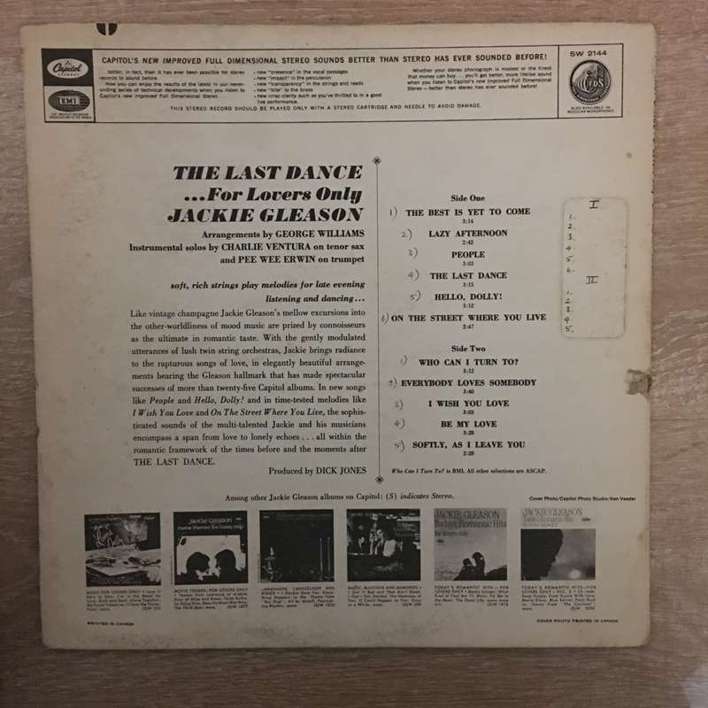 Jackie Gleason  The Last Dance...For Lovers Only - Vinyl LP Record - Opened  - Very-Good Qu...