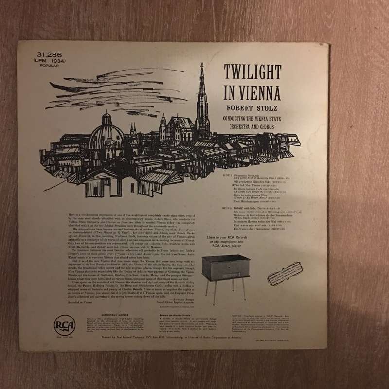 Twilight in Vienna - Robert Stoltz Conducting the Vienna State Orchestra - Vinyl LP Record - Open...