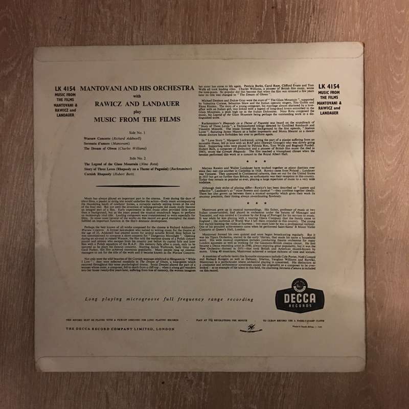 Mantovani, Rawicz And Landauer  Music From The Films - Vinyl LP Record - Opened  - Very-Goo...