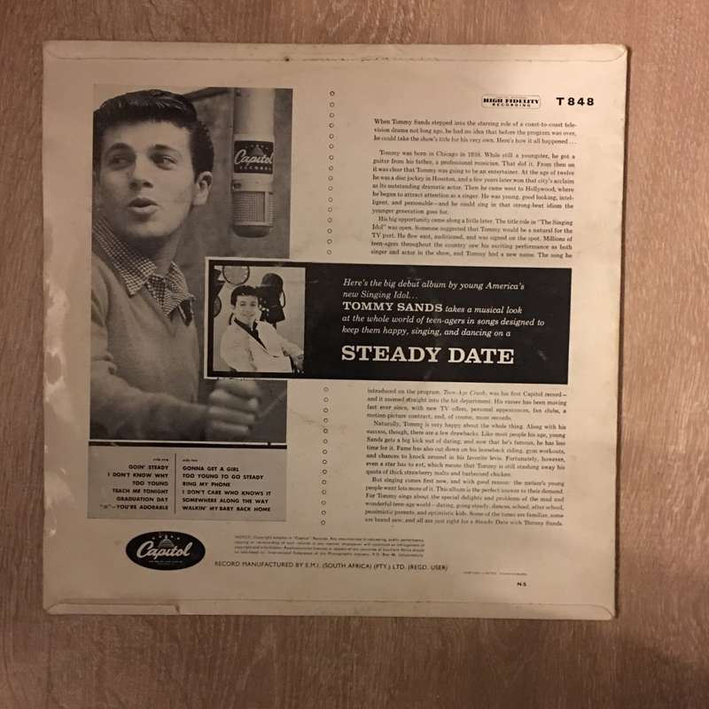 Steady Date With Tommy Sands - Vinyl LP Record - Opened  - Good+ Quality (G+)