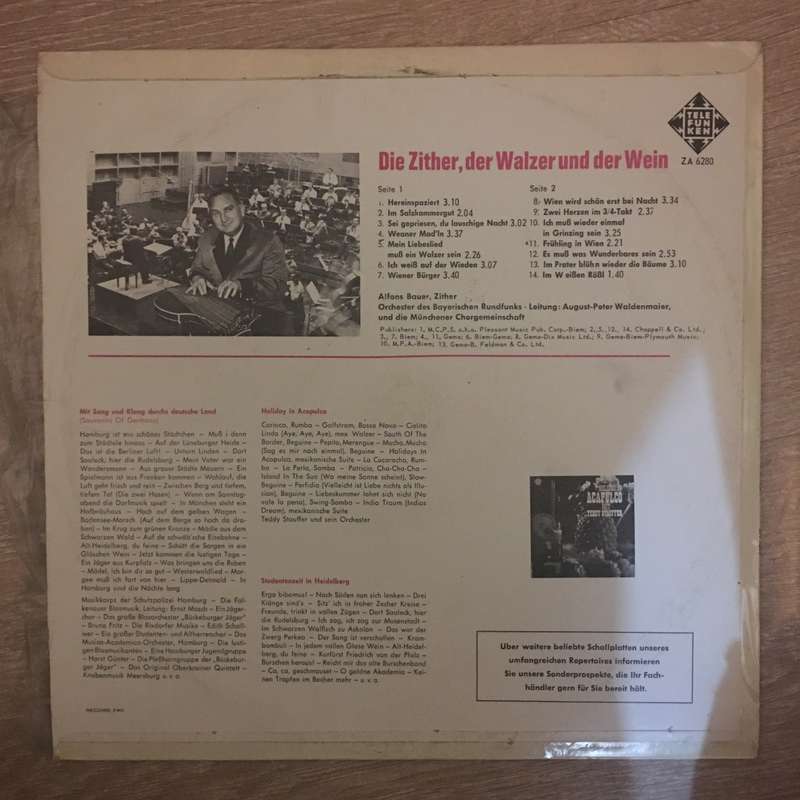 Alfons Bauer  Die Zither, Der Walzer Und Der Wein - Vinyl LP Record - Opened  - Very-Good Q...