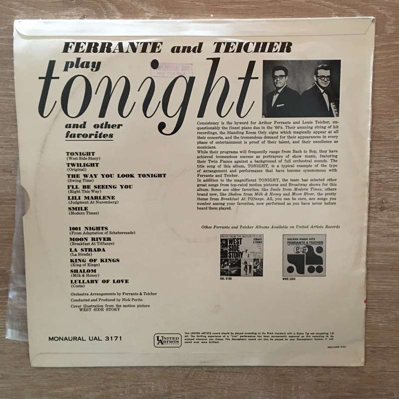 Ferrante & Teicher - Tonight - Vinyl LP Record - Opened  - Very-Good+ Quality (VG+)