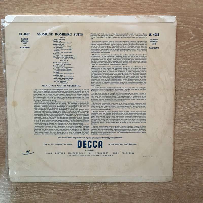 Mantovani - Sigmund Romberg Suite- Vinyl LP Record - Opened  - Good+ Quality (G+)