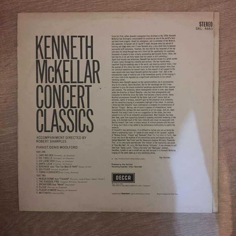 Kenneth McKellar  Concert Classics  Vinyl LP Record - Very-Good+ Quality (VG+)