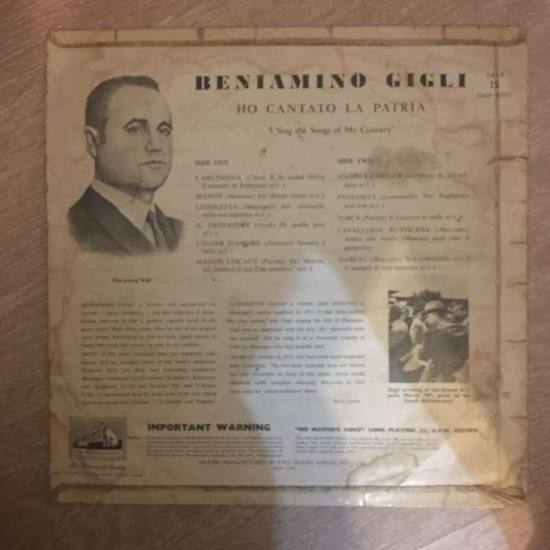 Beniamino Gigli - Ho Cantato La Patria - Vinyl LP Record - Opened  - Good+ Quality (G+)