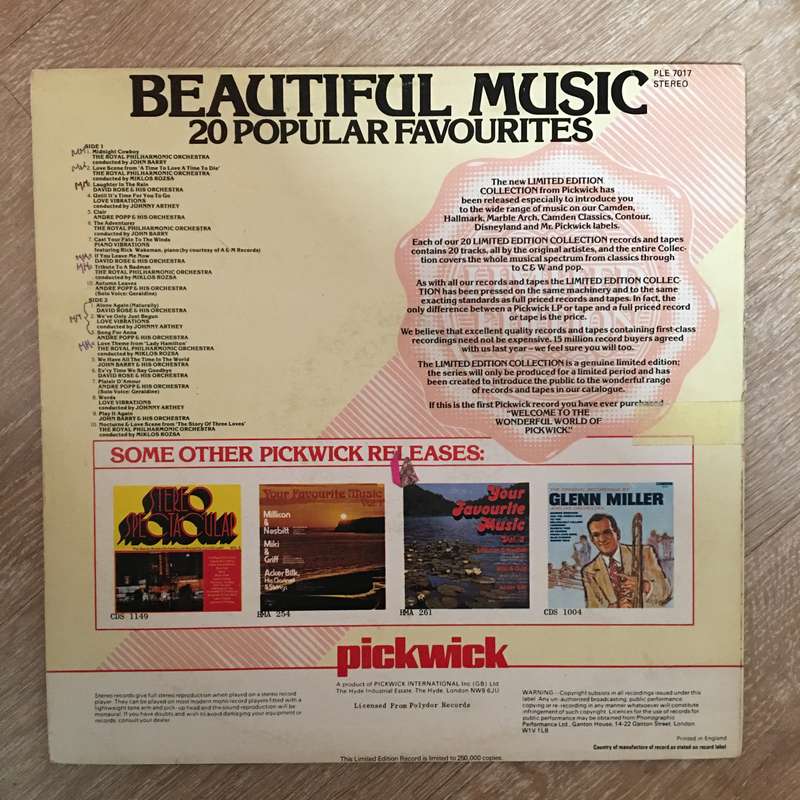 Various - Beautiful Music - 20 Popular Favourites - Vinyl LP Record - Opened  - Very-Good+ Qualit...