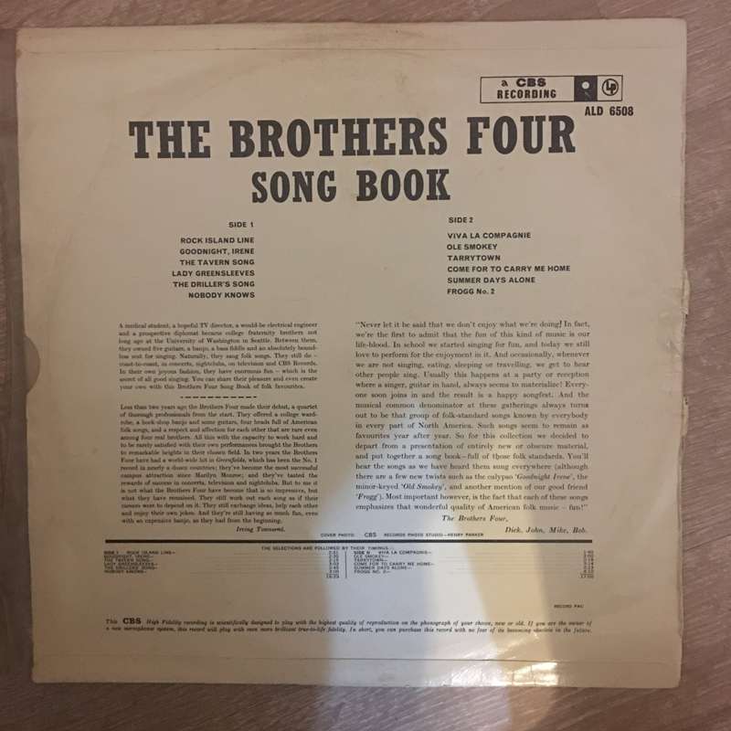 The Brothers Four - Song Book - Vinyl LP Record - Opened  - Very-Good- Quality (VG-)