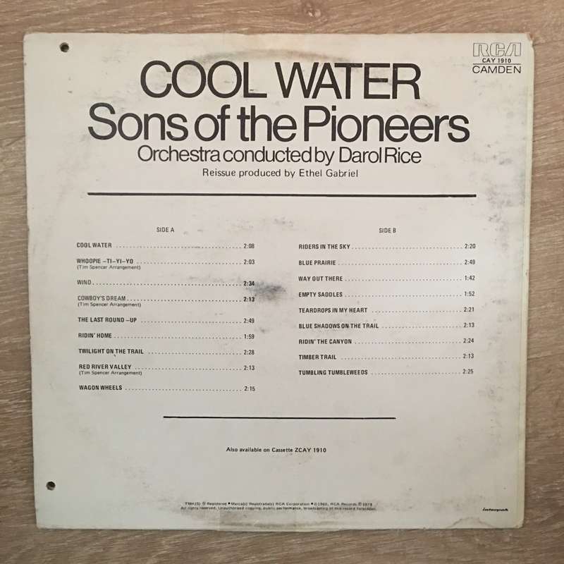 The Sons Of The Pioneers - Cool Water - Vinyl LP Record - Very-Good+ Quality (VG+)