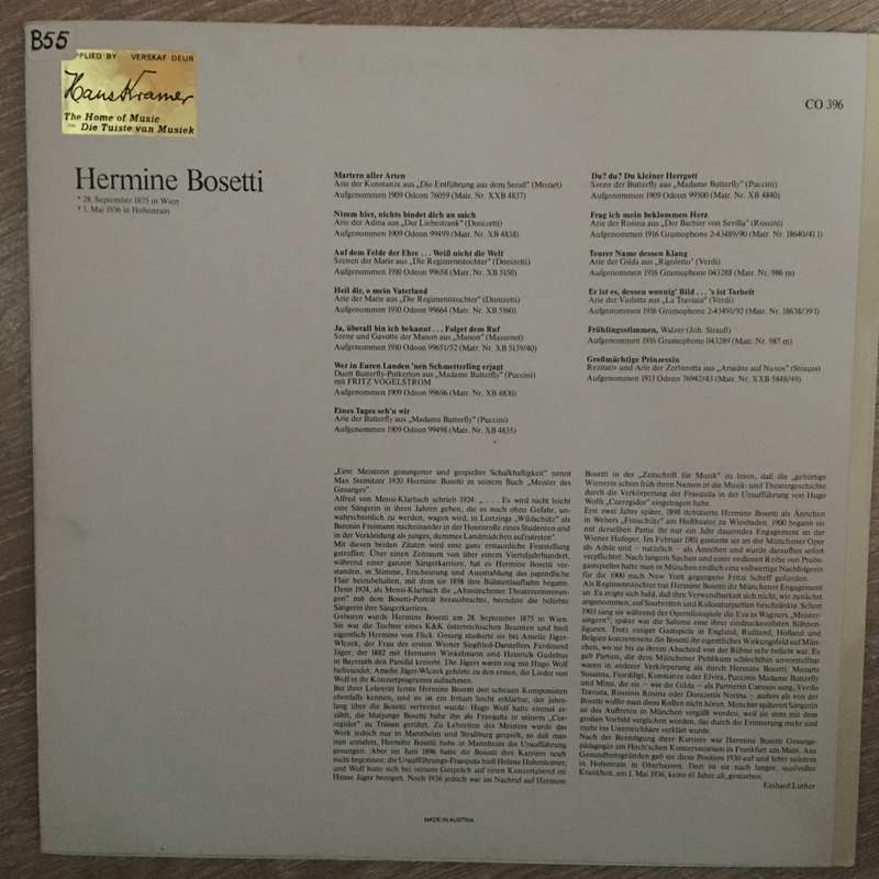 Hermine Bosetti - Court Opera Classics - Vinyl LP Record Opened - Near Mint Condition (NM)