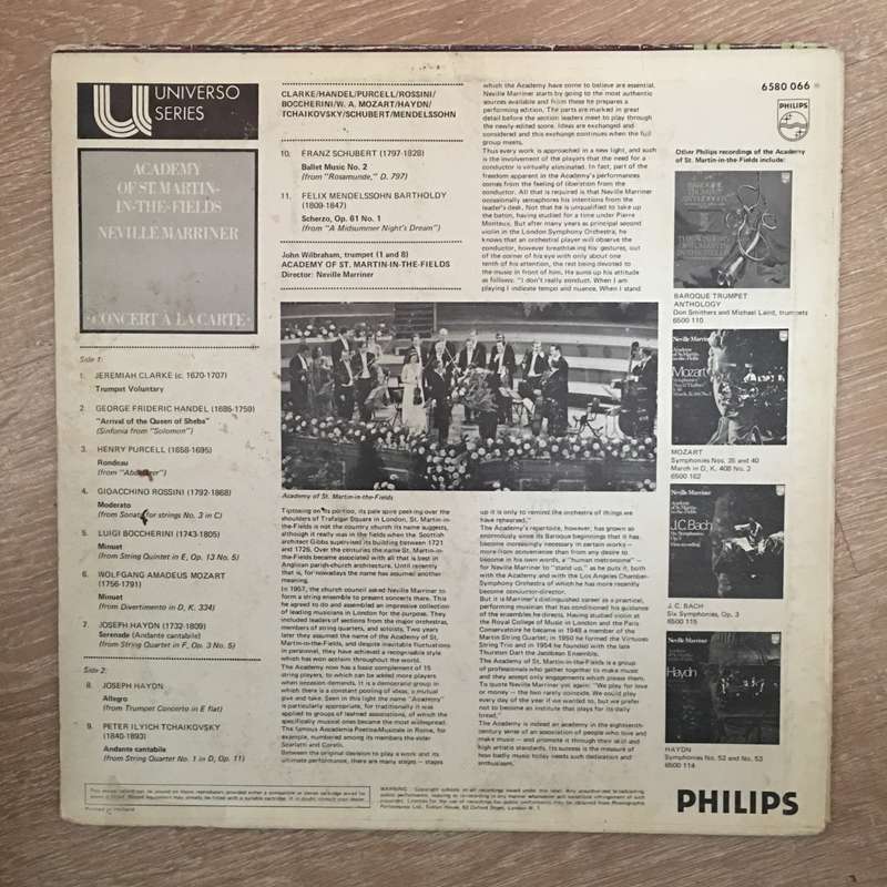 The Academy Of St. Martin-in-the-Fields, Neville Marriner  Concert A La Carte - Vinyl LP Re...