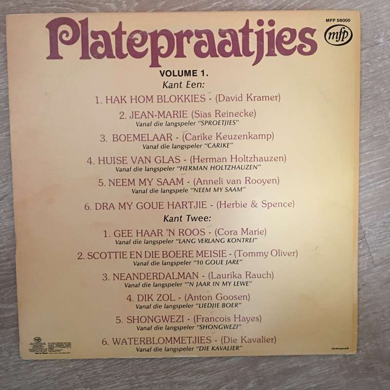 Platepraatjies Vol 1  - Vinyl LP Record - Opened  - Very-Good- Quality (VG-)