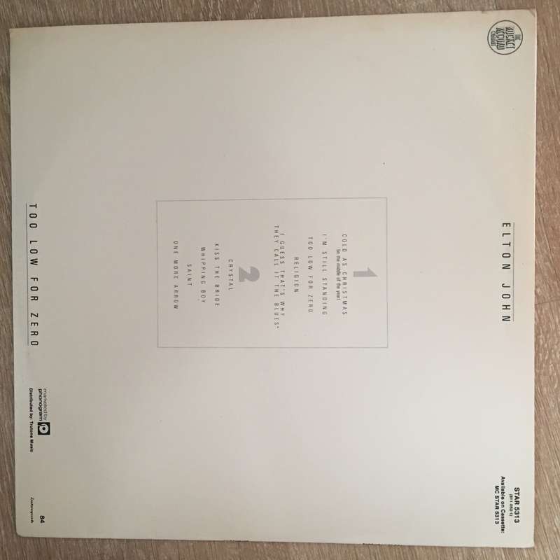 Elton John  Too Low for Zero - Vinyl LP - Opened  - Very-Good+ Quality (VG+)