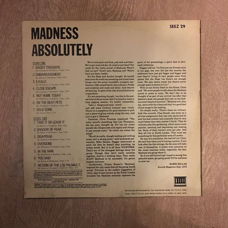 Madness - Absolutely - Vinyl LP Record - Very-Good+ Quality (VG+)