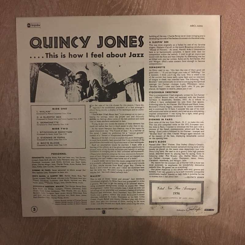 Quincy Jones - This Is How I Feel About Jazz - Vinyl LP Record - Very-Good+ Quality (VG+)