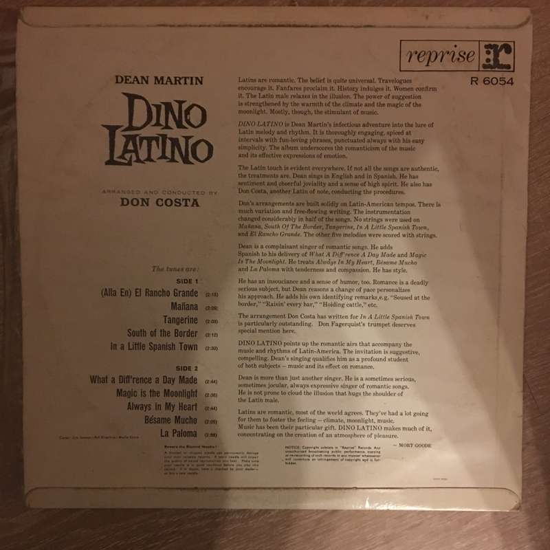 Dean Martin  Dino Latino - Vinyl LP Record Album - Opened  - Very-Good Quality (VG)
