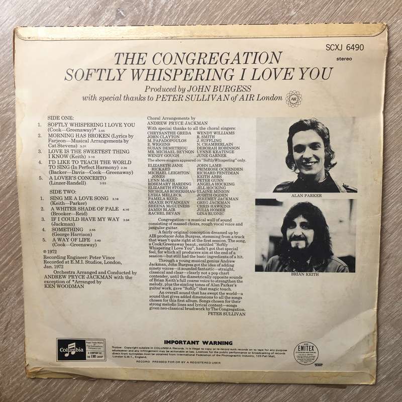 The Congregation  Softly Whispering I Love You - Vinyl LP Record - Very-Good- Quality (VG-)