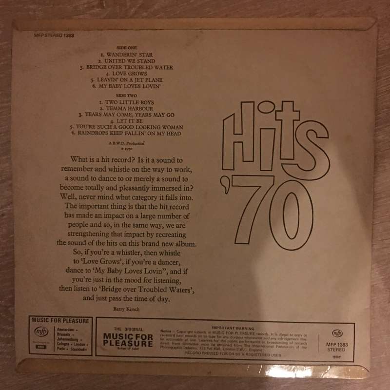 Hits '70 - Vinyl LP Record - Opened  - Very-Good- Quality (VG-)