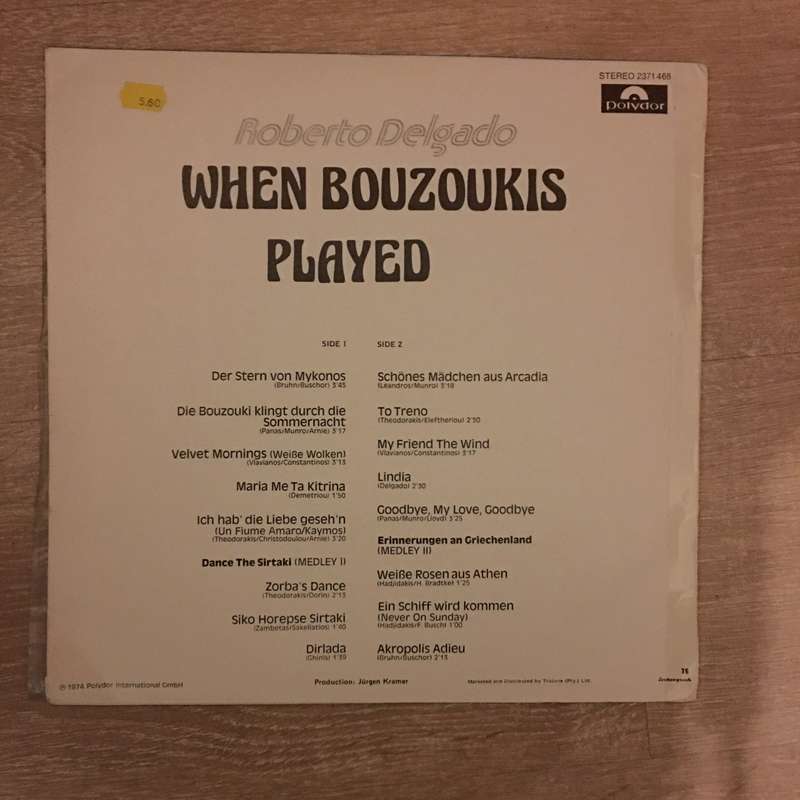 Roberto Delgado - When Bouzoukis Played - Vinyl LP Record - Opened  - Very-Good+ Quality (VG+)