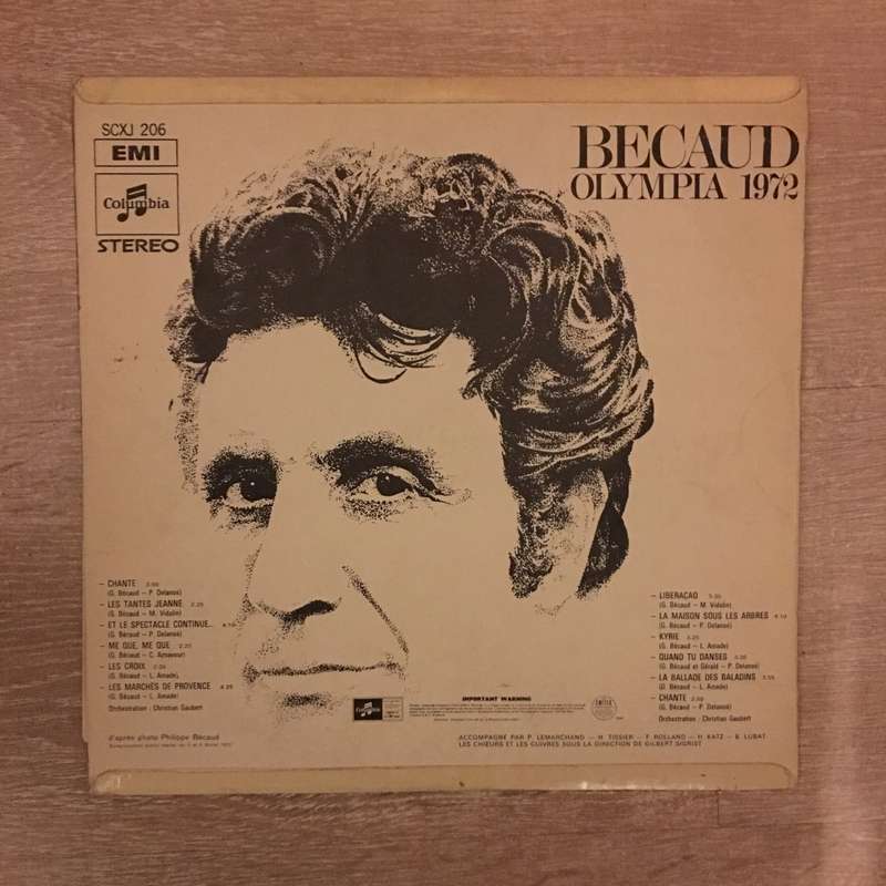 Gilbert Bécaud  Olympia 1972 - Vinyl LP Record - Opened  - Very-Good+ Quality (VG+)
