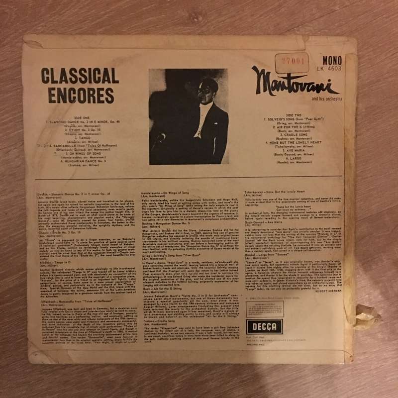 Mantovani - Classical Encores - Vinyl LP Record - Opened  - Very-Good+ Quality (VG+)