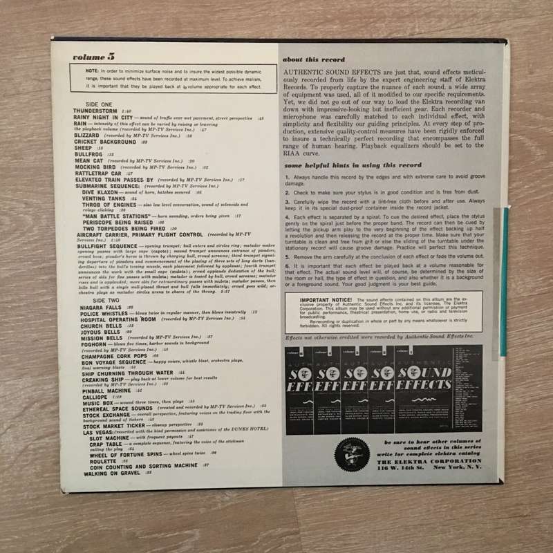 Authentic Sound Effects  - Vol 5 - Jac Holzman - Vinyl LP Record - Very-Good+ Quality (VG+) (A)