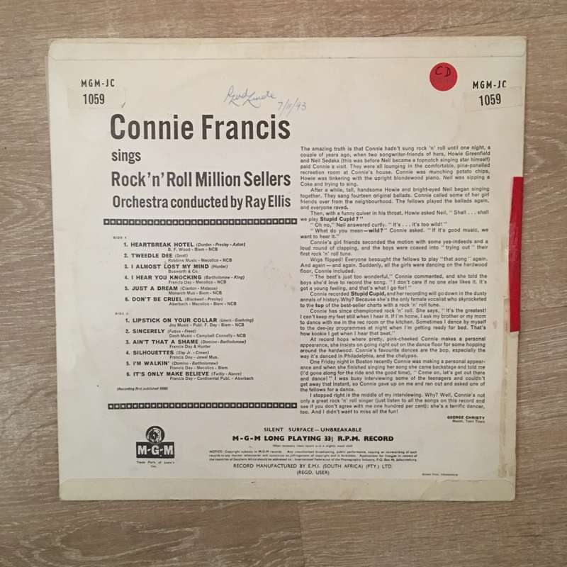Connie Francis - Rock & Roll Million Sellers -  Vinyl LP Record - Opened  - Very-Good Quality (VG)