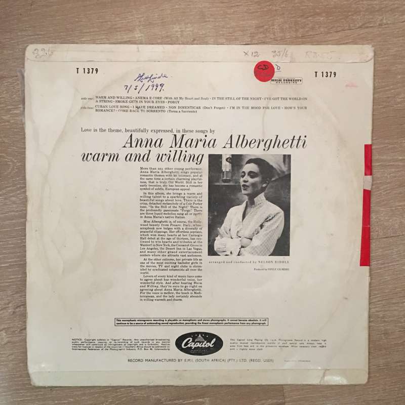 Anna Maria Alberghetti  Warm and Willing -  Vinyl LP Record - Opened  - Very-Good+ Quality ...