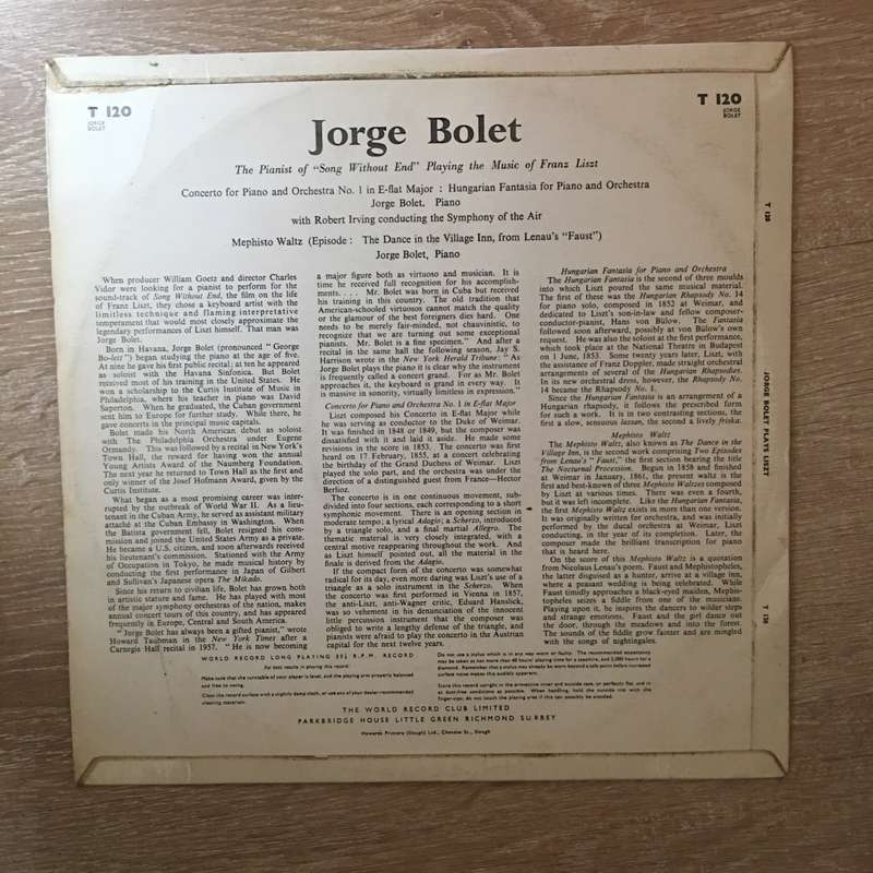 Song Without End - Jorge Bolet playing the Music of Franz Liszt -  Vinyl LP Record - Opened  - Ve...