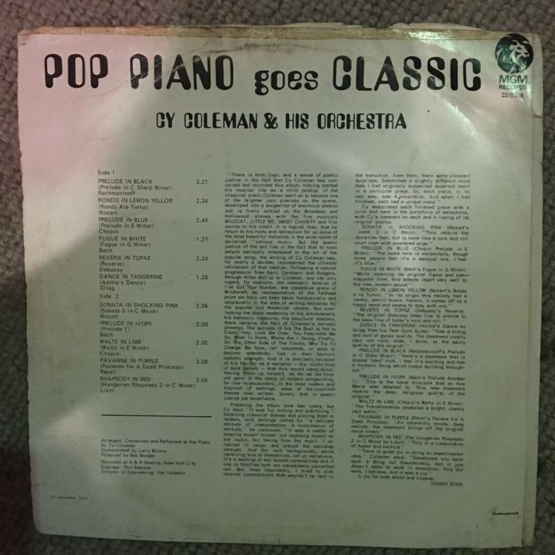 Cy Coleman & His Orchestra - Pop Piano Goes Classics - Vinyl LP Record - Opened  - Good+ Quality ...