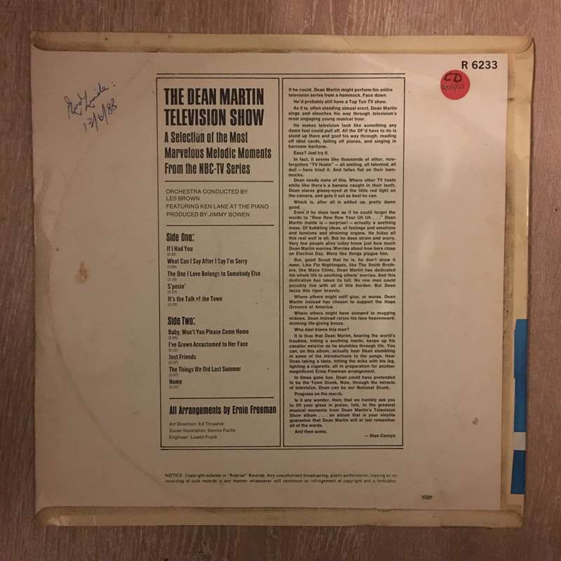 The Dean Martin Show - Vinyl LP Record - Opened  - Good Quality (G)