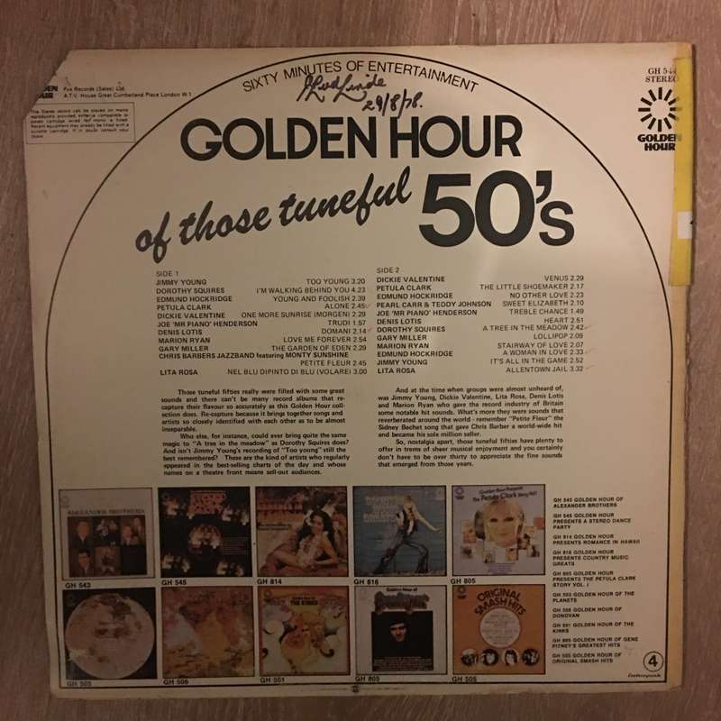 Golden Hour Of Those Tuneful 50's -  Vinyl LP Record - Opened  - Very-Good+ Quality (VG+)