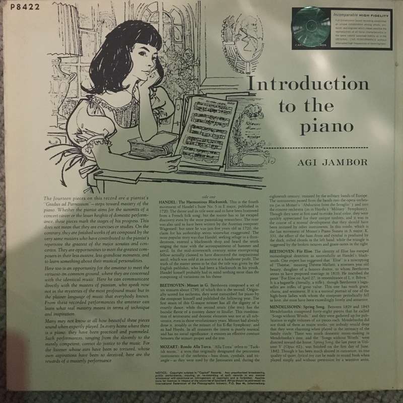 Agi Jambor  Introduction To The Piano - Vinyl LP Record  - Opened  - Very-Good+ Quality (VG+)