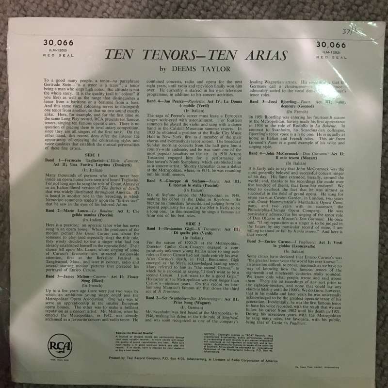 Ten Tenors Ten Arias - Vinyl LP Record - Opened  - Very-Good Quality (VG)