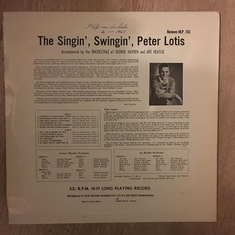 The Singin' Swingin' Peter Lotis - Vinyl LP Record - Opened  - Very-Good Quality (VG)