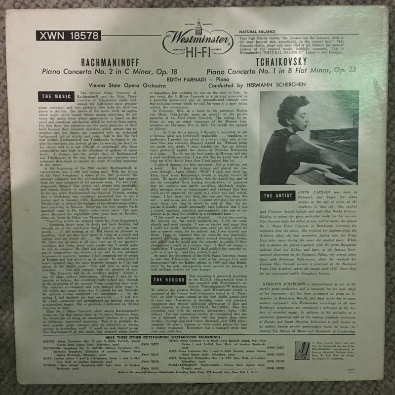 Rachmaninoff/ Tchaikowsky / Vienna State Opera Orchestra, Hermann Scherchen, Edith Farnadi ...