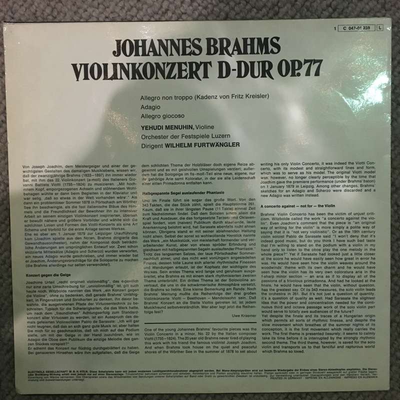 ohannes Brahms / Yehudi Menuhin , Violine  Orchester Der Festspiele Lucern  Wilhelm Furtwä...