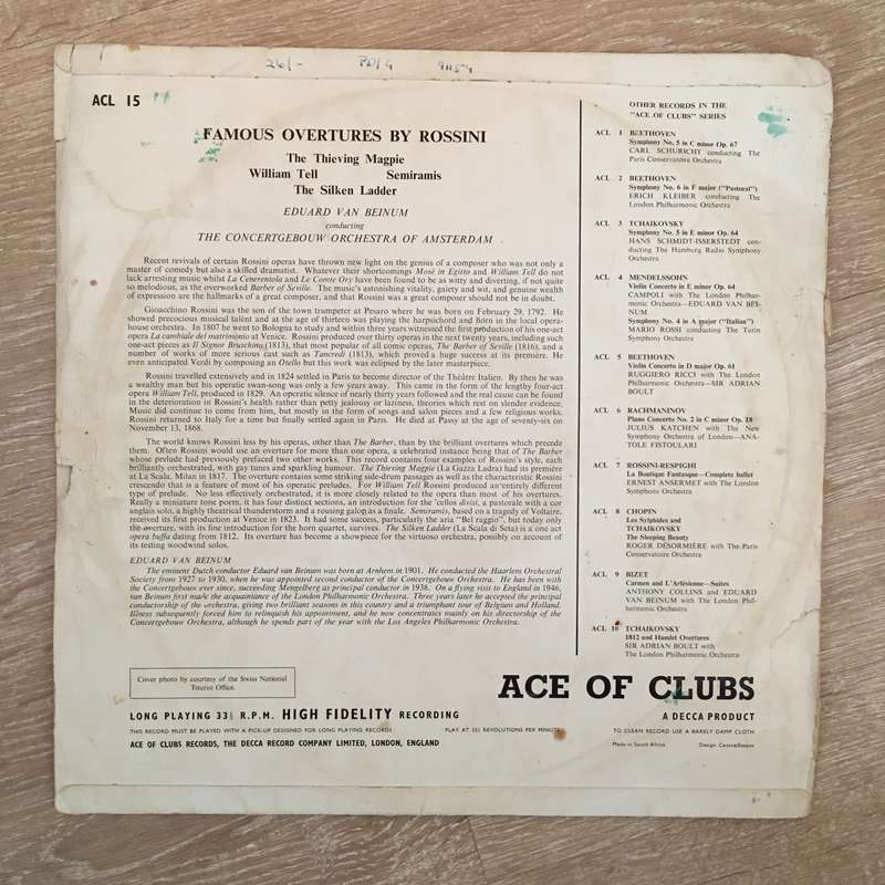 Rossini - Orchestra Of Amsterdam conducted by Eduard van Beinum - Vinyl LP Record - Opened  - Goo...
