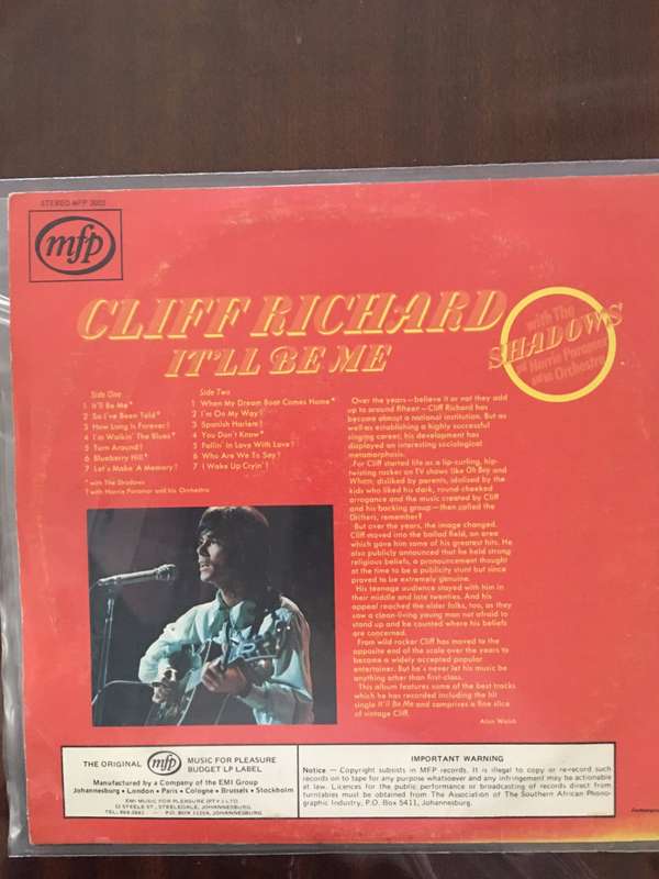 Cliff Richard  (with The Shadows featuring Norrie Paramor And His Orchestra) - It'll Be Me  - Vin...